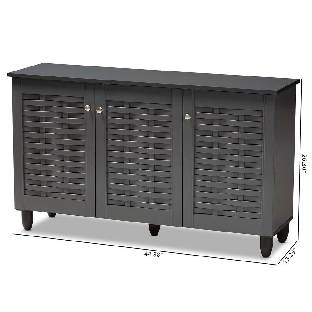 Dark Gray 3-Door Wooden Entryway Shoe Storage Cabinet
