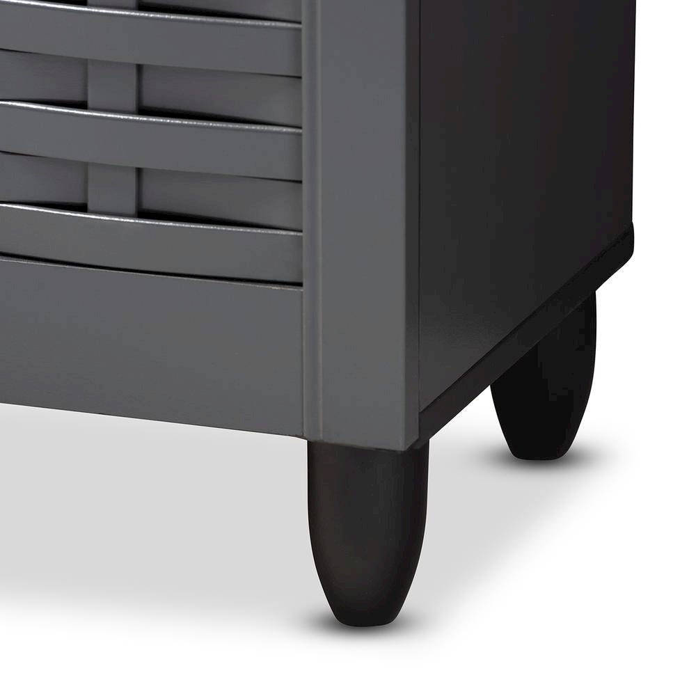 Dark Gray 3-Door Wooden Entryway Shoe Storage Cabinet