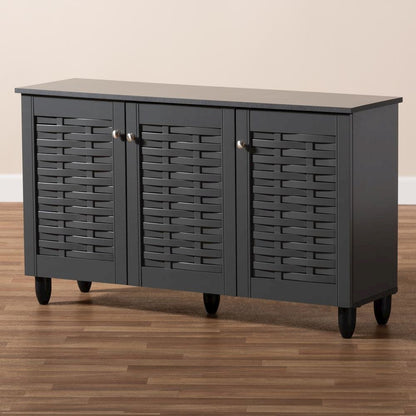 Dark Gray 3-Door Wooden Entryway Shoe Storage Cabinet