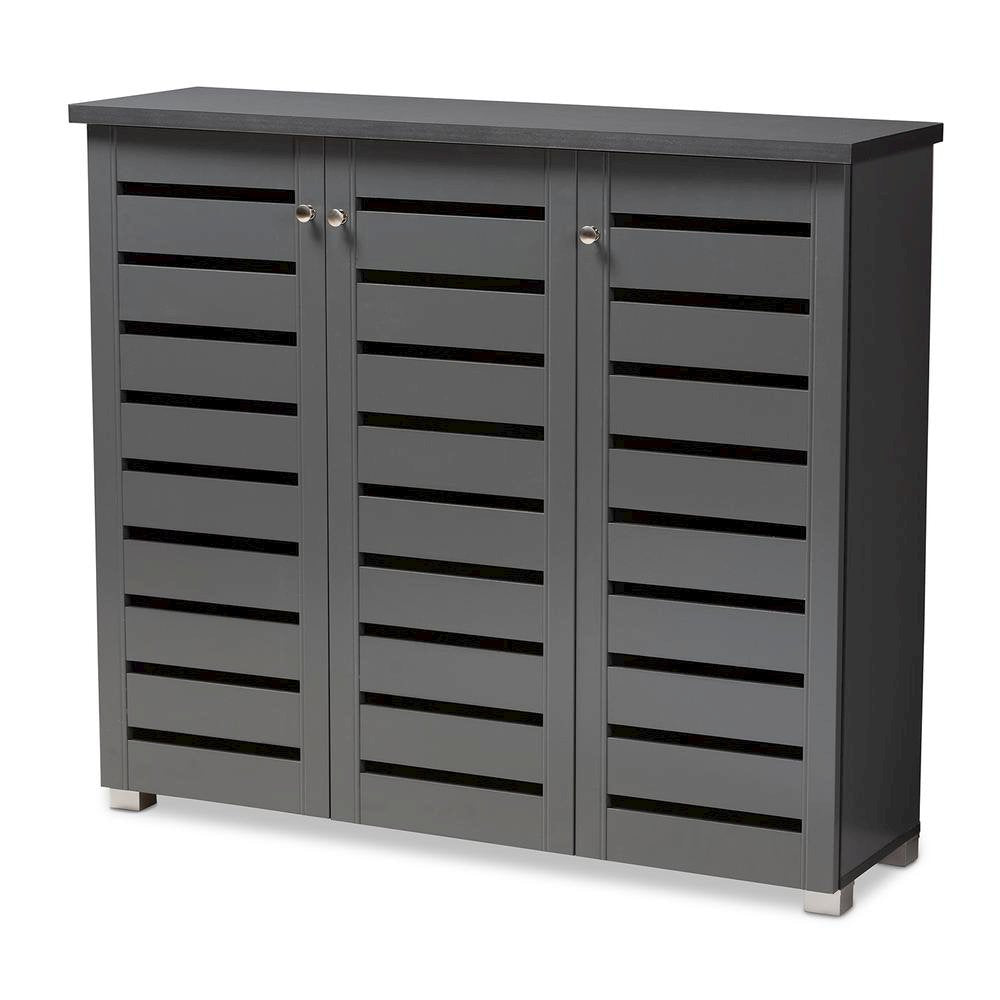 Dark Gray 3-Door Wooden Entryway Shoe Storage Cabinet