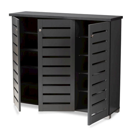 Dark Gray 3-Door Wooden Entryway Shoe Storage Cabinet