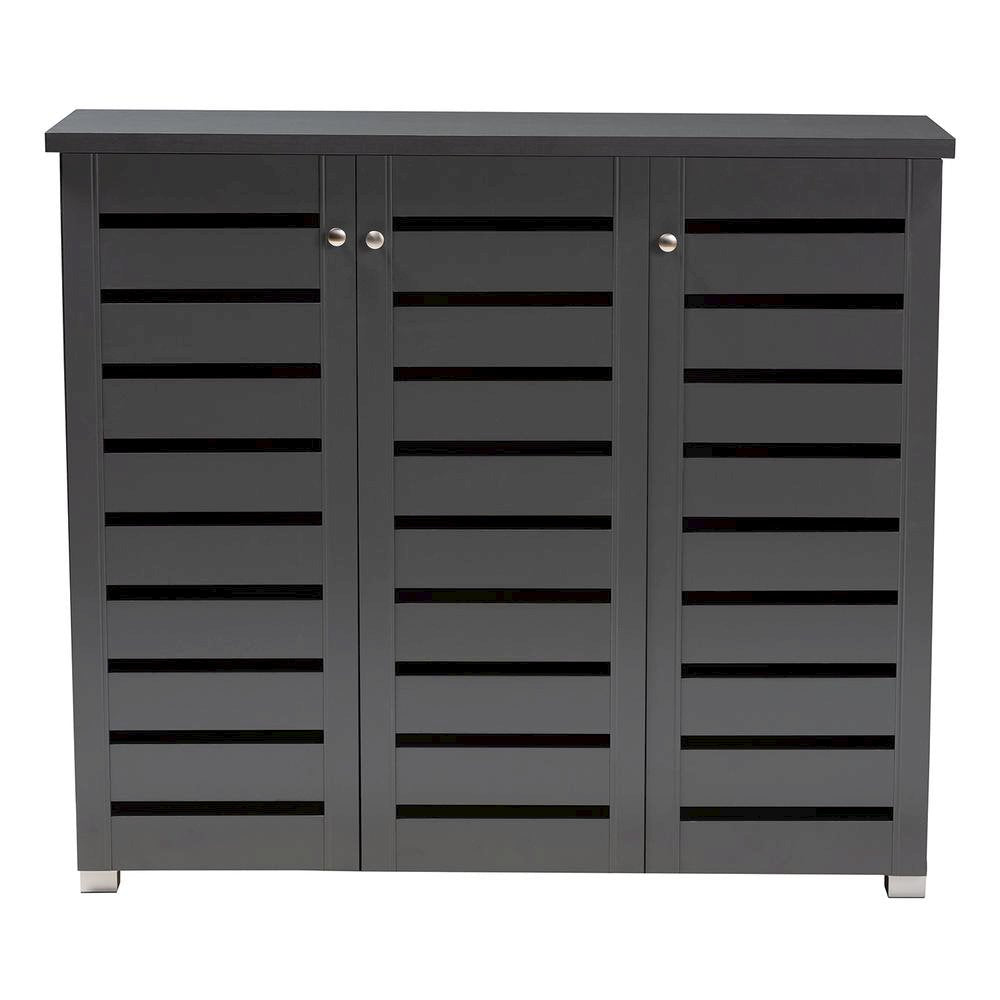 Dark Gray 3-Door Wooden Entryway Shoe Storage Cabinet