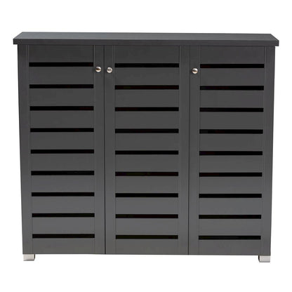 Dark Gray 3-Door Wooden Entryway Shoe Storage Cabinet