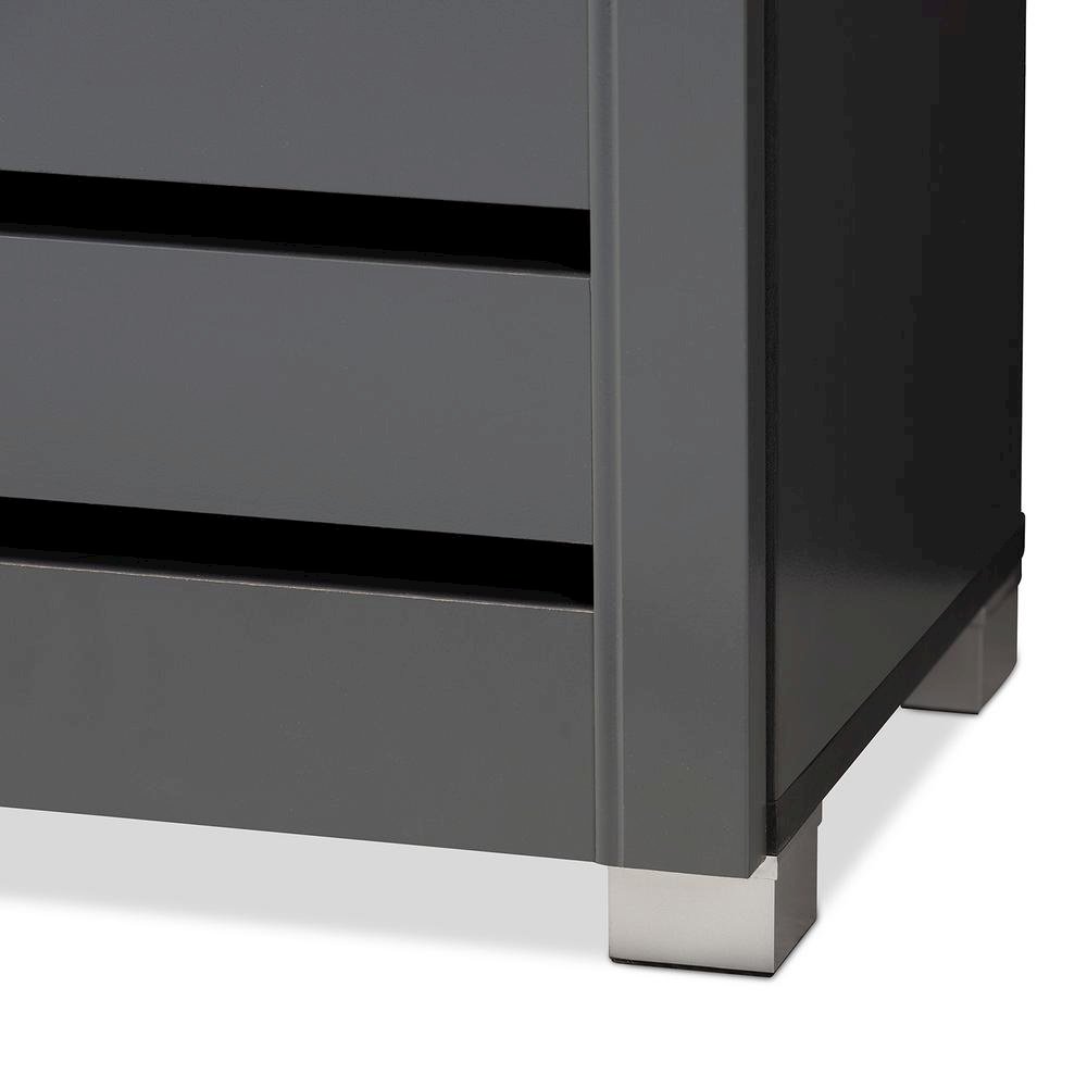Dark Gray 3-Door Wooden Entryway Shoe Storage Cabinet