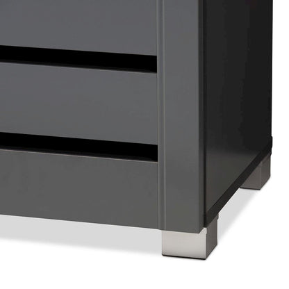 Dark Gray 3-Door Wooden Entryway Shoe Storage Cabinet