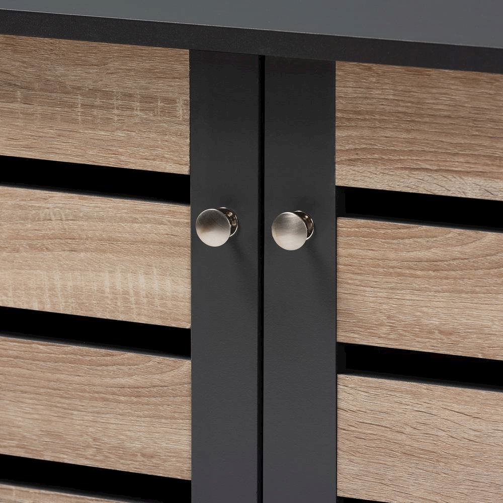 Two-Tone Oak and Dark Gray 2-Door Shoe Storage Cabinet