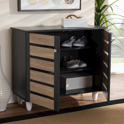 Two-Tone Oak and Dark Gray 2-Door Shoe Storage Cabinet