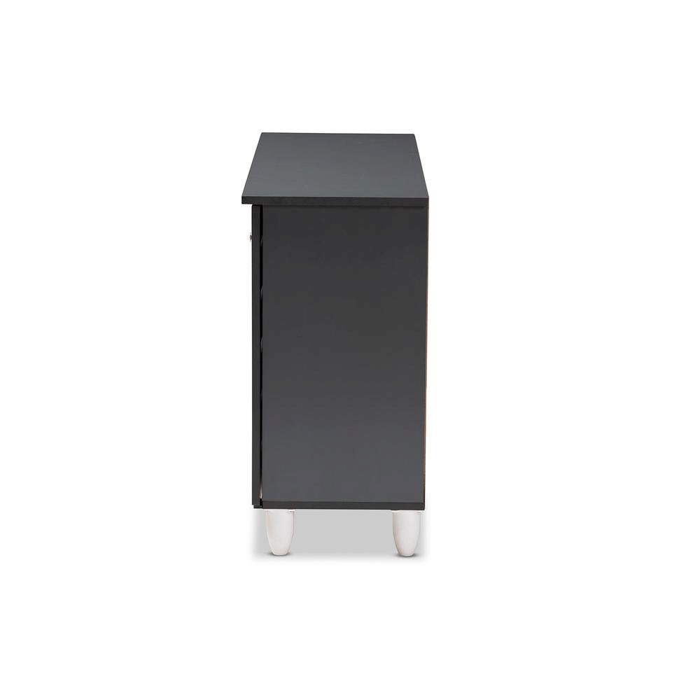 Two-Tone Oak and Dark Gray 3-Door Shoe Storage Cabinet