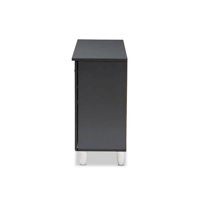 Two-Tone Oak and Dark Gray 3-Door Shoe Storage Cabinet