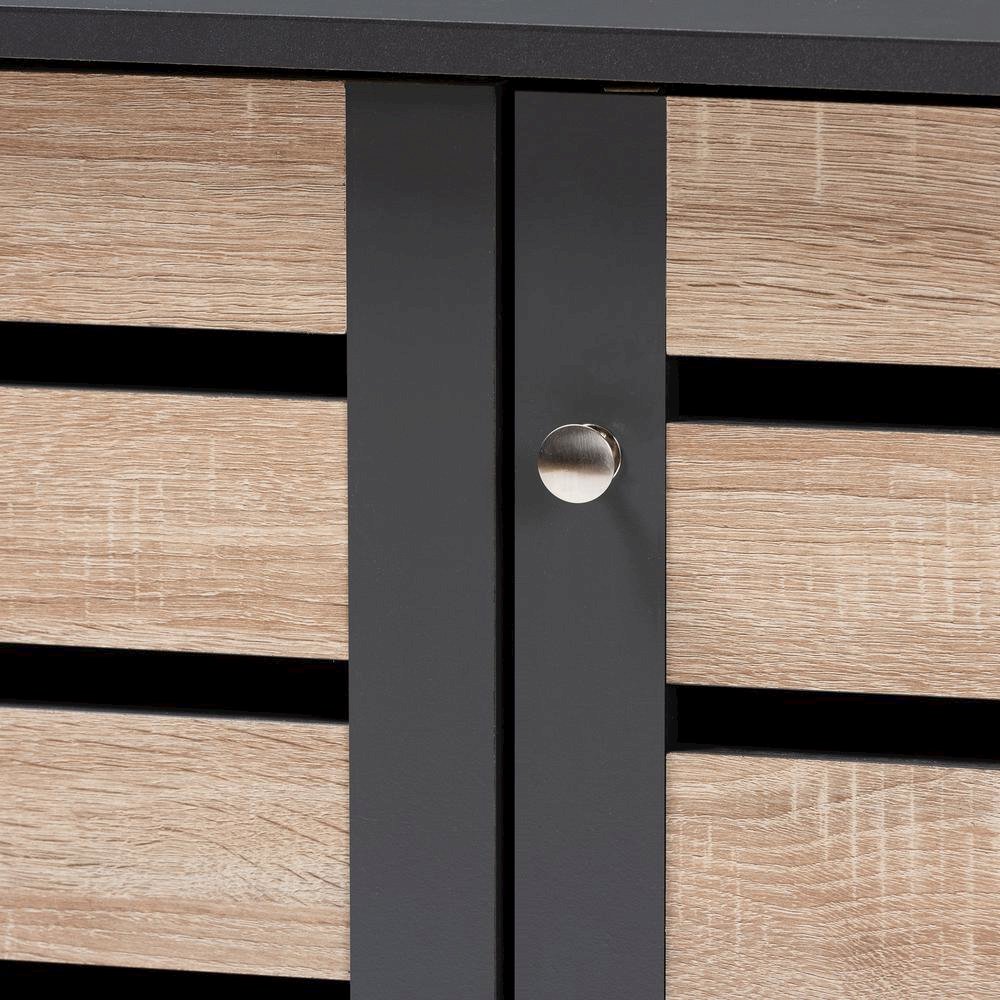 Two-Tone Oak and Dark Gray 3-Door Shoe Storage Cabinet