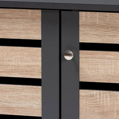 Two-Tone Oak and Dark Gray 3-Door Shoe Storage Cabinet