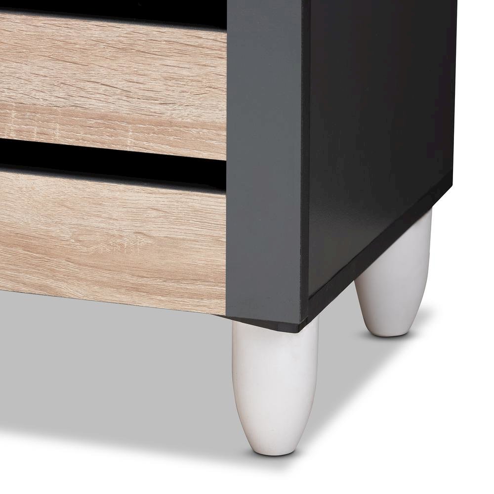 Two-Tone Oak and Dark Gray 3-Door Shoe Storage Cabinet