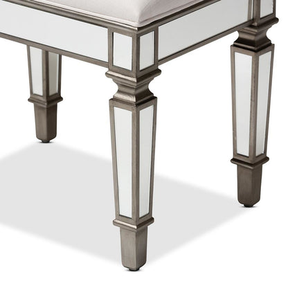 Off White Fabric Upholstered Mirrored Ottoman Vanity Bench