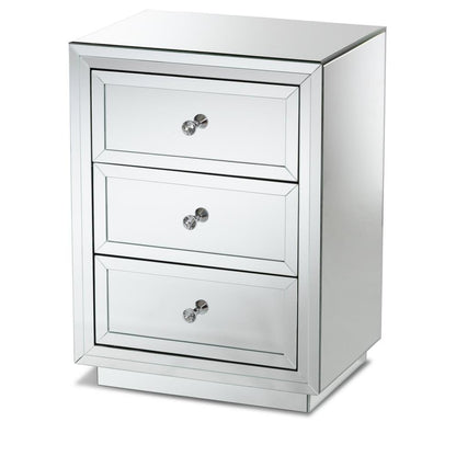 Hollywood Regency Glamour Style Mirrored 3-Drawer End Table