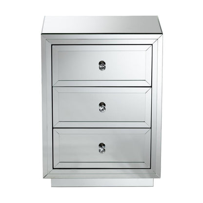Hollywood Regency Glamour Style Mirrored 3-Drawer End Table