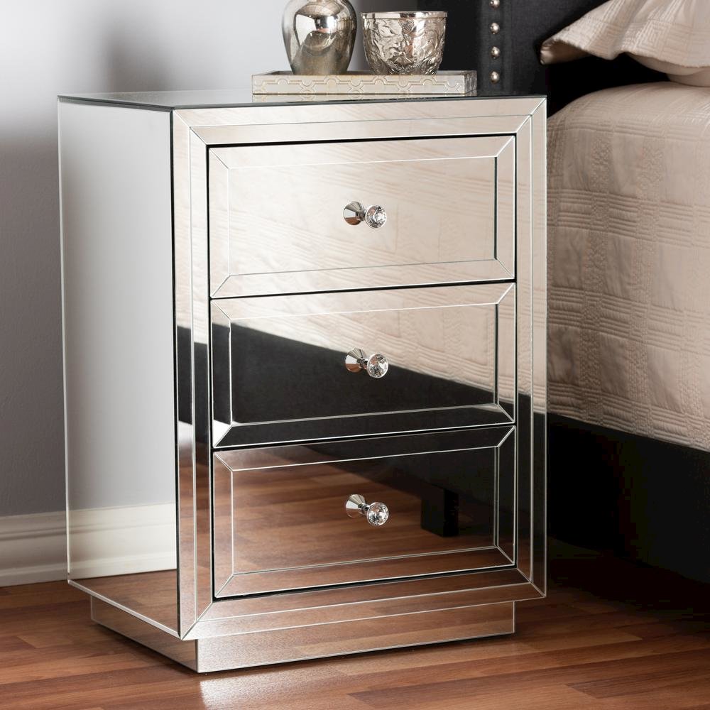 Hollywood Regency Glamour Style Mirrored 3-Drawer End Table