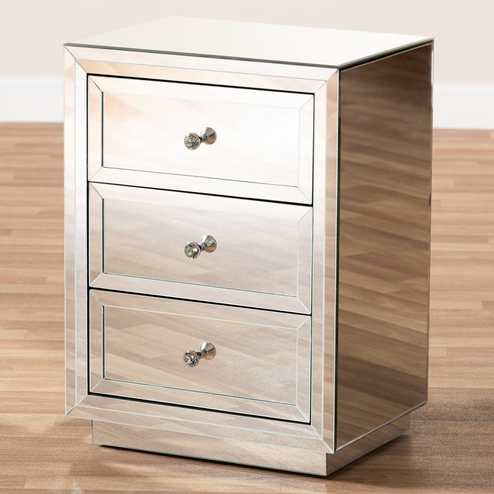 Hollywood Regency Glamour Style Mirrored 3-Drawer End Table