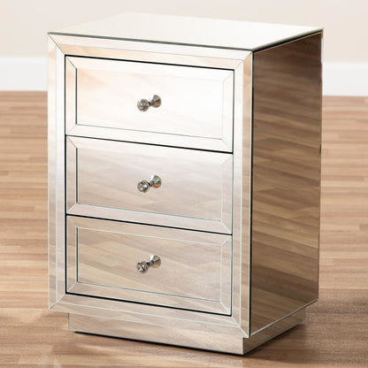 Hollywood Regency Glamour Style Mirrored 3-Drawer End Table