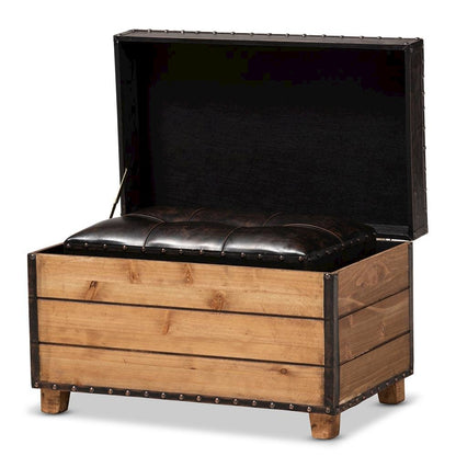 Leather Upholstered 2-Piece Wood Storage Trunk Ottoman Set