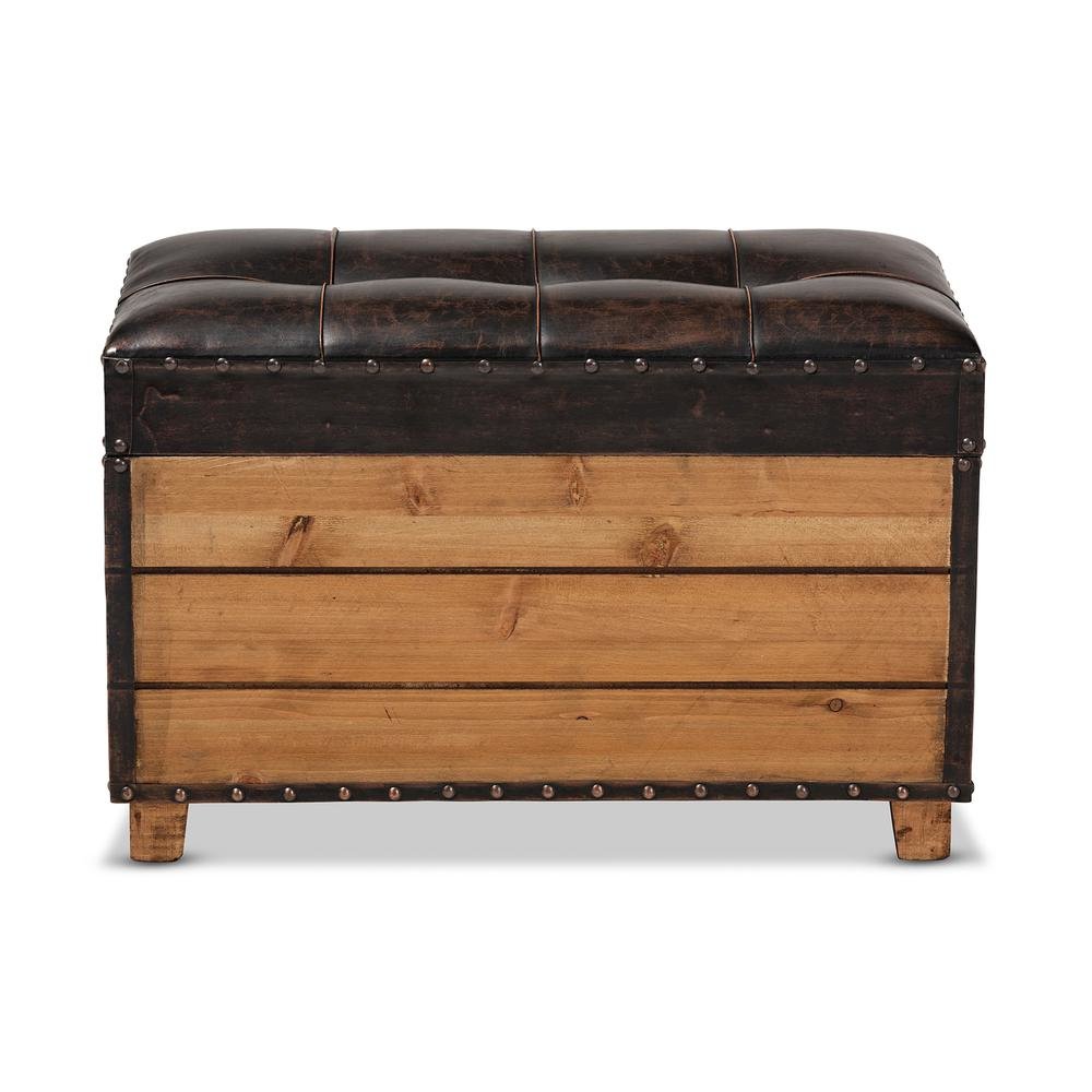 Leather Upholstered 2-Piece Wood Storage Trunk Ottoman Set