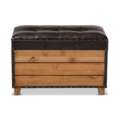 Leather Upholstered 2-Piece Wood Storage Trunk Ottoman Set