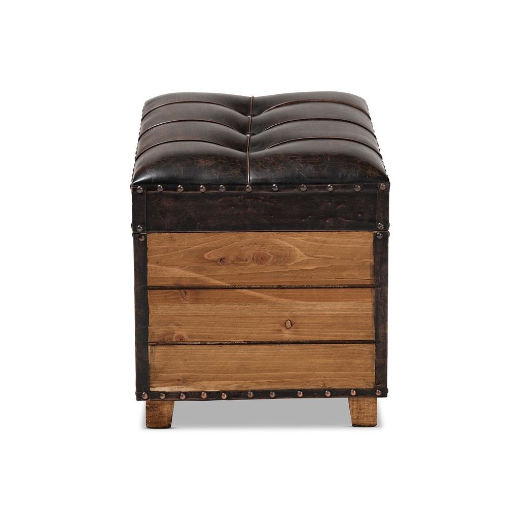 Leather Upholstered 2-Piece Wood Storage Trunk Ottoman Set