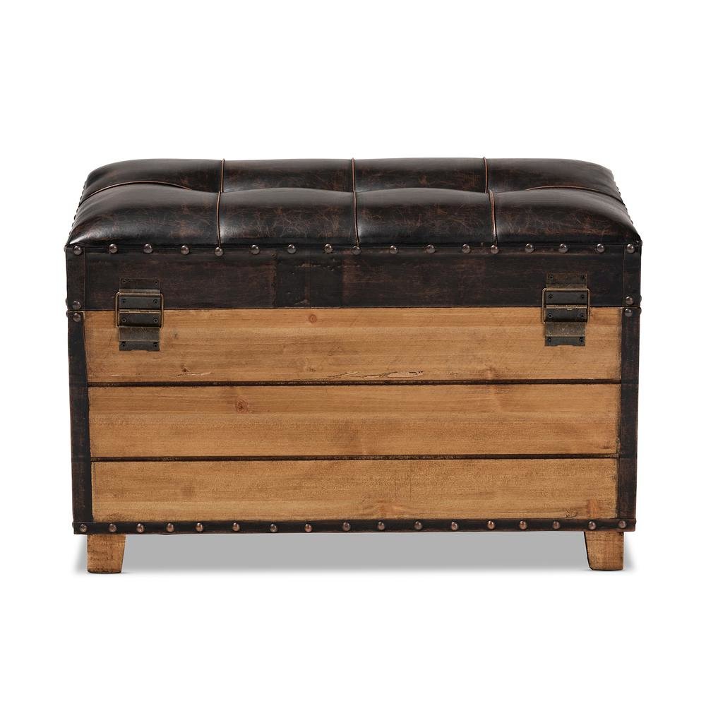 Leather Upholstered 2-Piece Wood Storage Trunk Ottoman Set