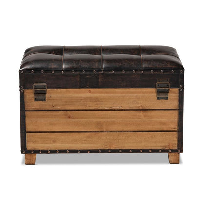 Leather Upholstered 2-Piece Wood Storage Trunk Ottoman Set