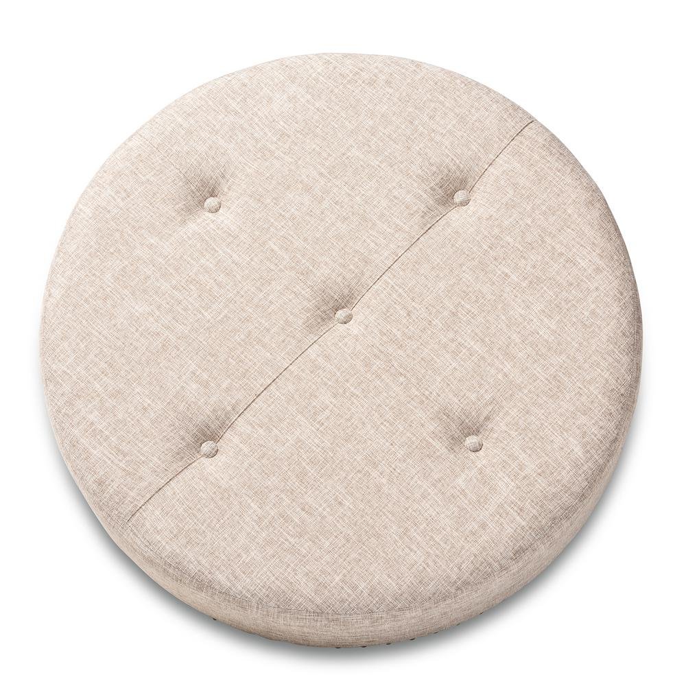 Beige Fabric Upholstered Natural Wood Cocktail Ottoman