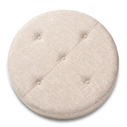 Beige Fabric Upholstered Natural Wood Cocktail Ottoman