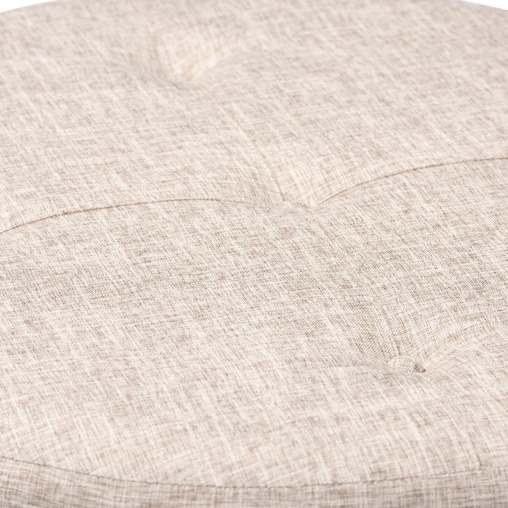 Beige Fabric Upholstered Natural Wood Cocktail Ottoman