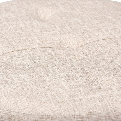 Beige Fabric Upholstered Natural Wood Cocktail Ottoman
