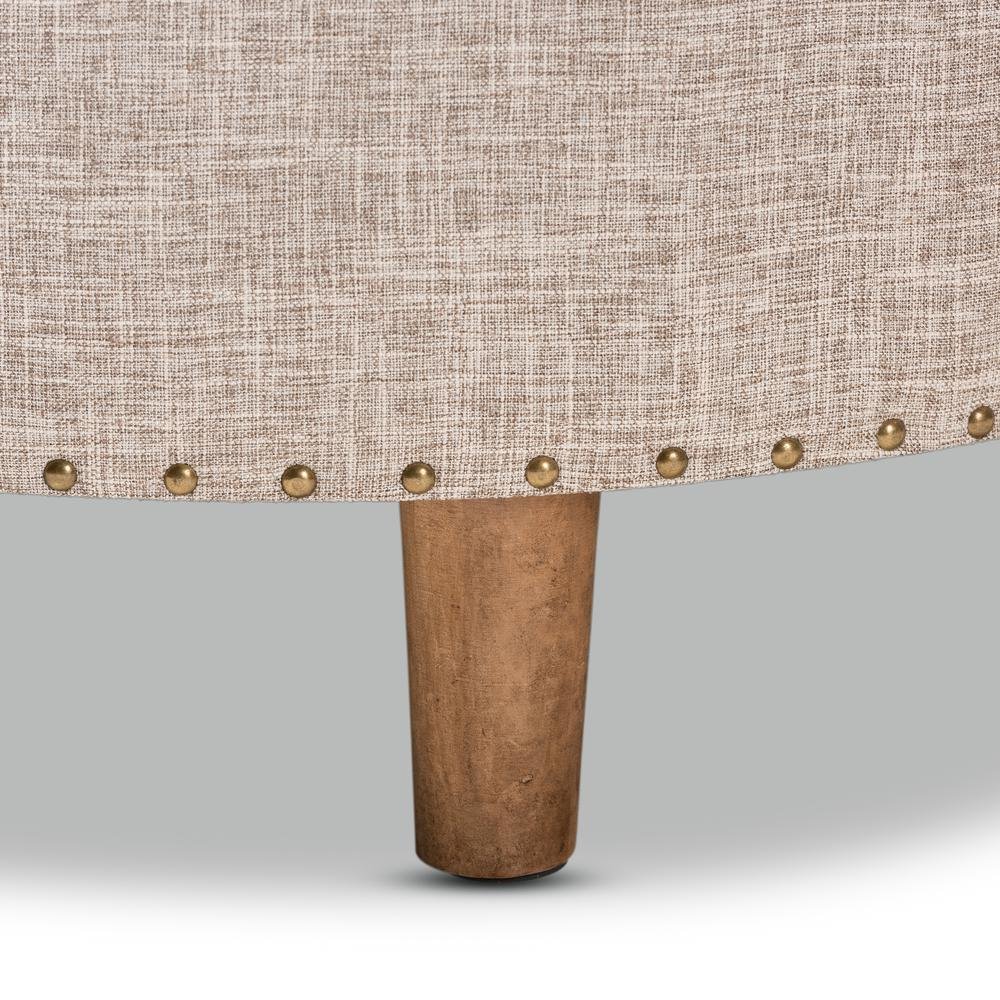 Beige Fabric Upholstered Natural Wood Cocktail Ottoman