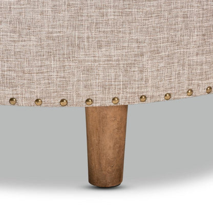 Beige Fabric Upholstered Natural Wood Cocktail Ottoman