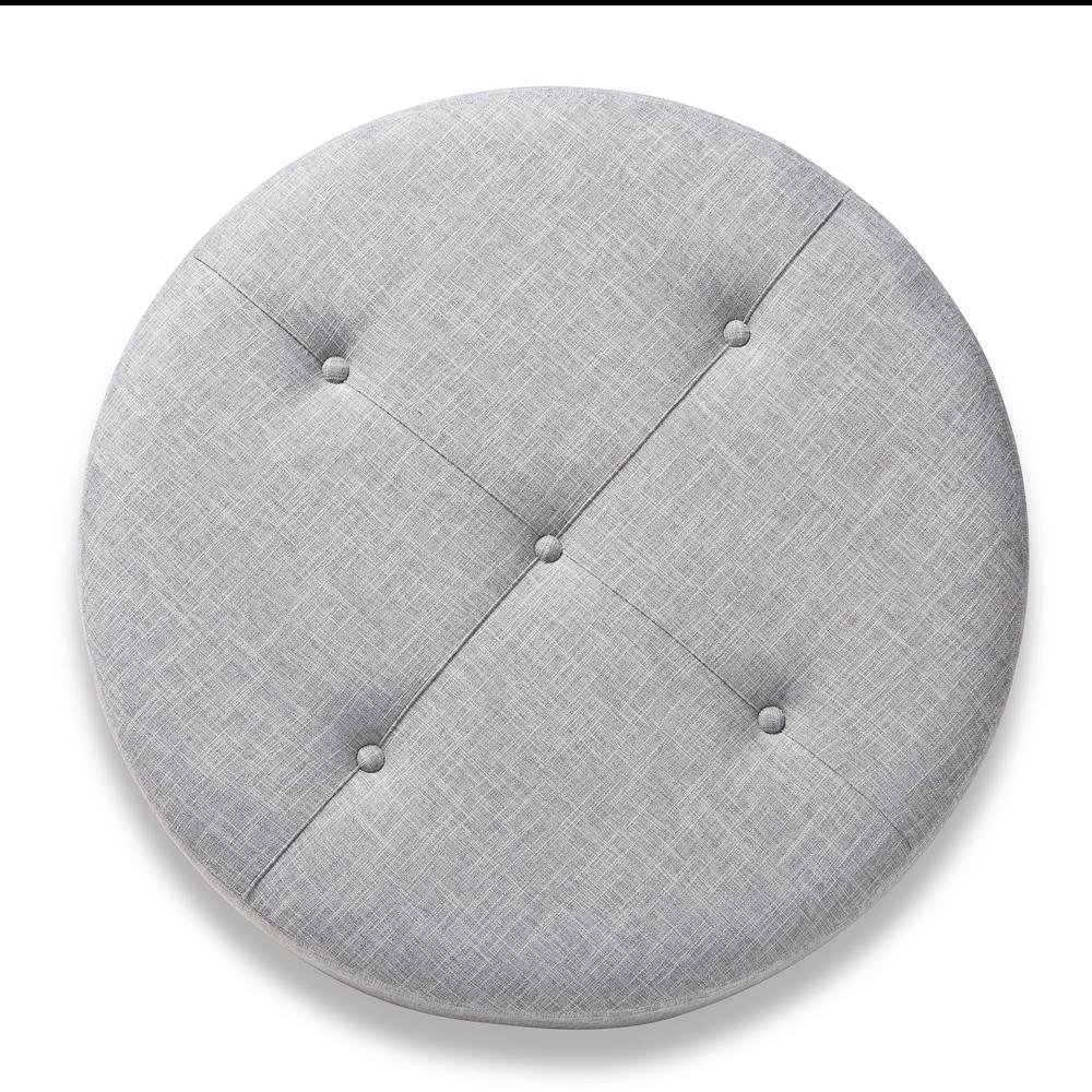 Light Gray Fabric Upholstered Natural Wood Cocktail Ottoman