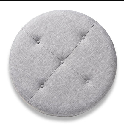 Light Gray Fabric Upholstered Natural Wood Cocktail Ottoman
