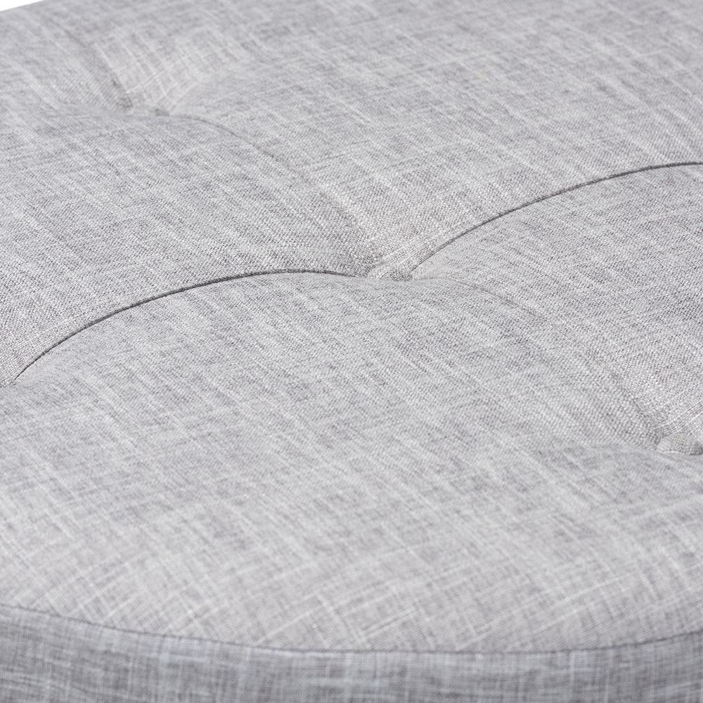 Light Gray Fabric Upholstered Natural Wood Cocktail Ottoman