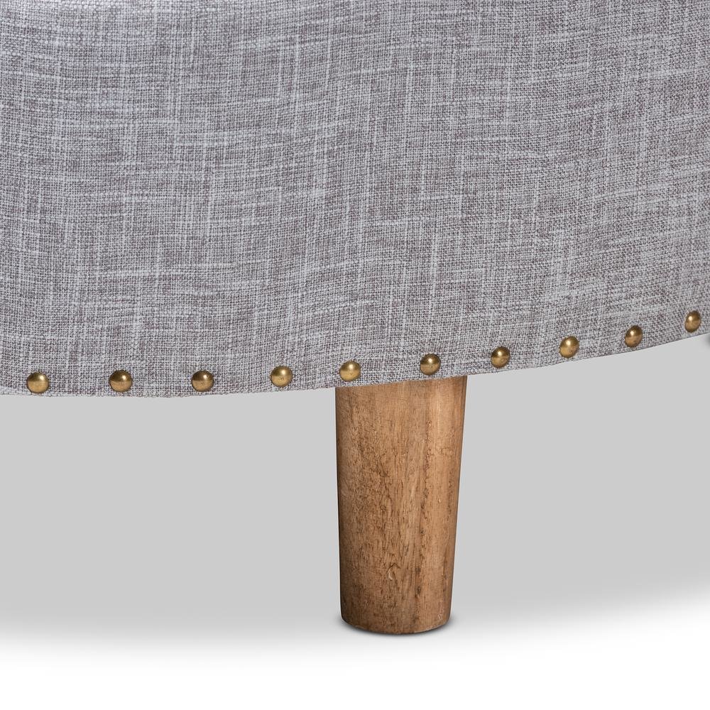 Light Gray Fabric Upholstered Natural Wood Cocktail Ottoman