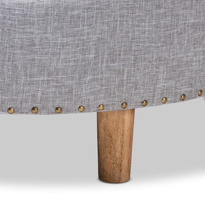 Light Gray Fabric Upholstered Natural Wood Cocktail Ottoman