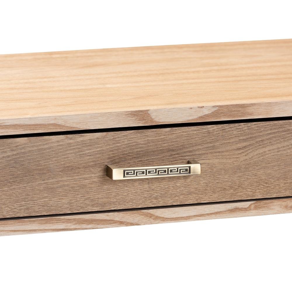 Natural Brown Finished Wood and Gold Finished 2-Drawer Console Table