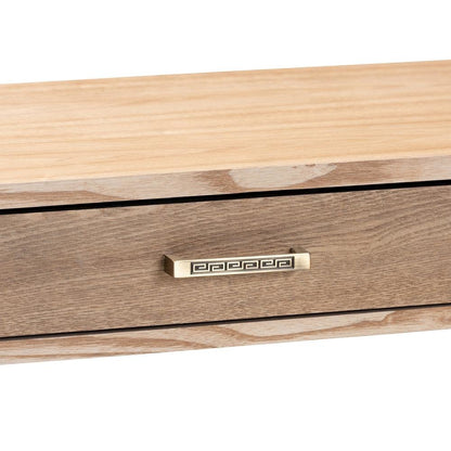 Natural Brown Finished Wood and Gold Finished 2-Drawer Console Table