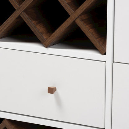 Savino Mid-Century Modern White and Walnut Finished Wood Wine Cabinet