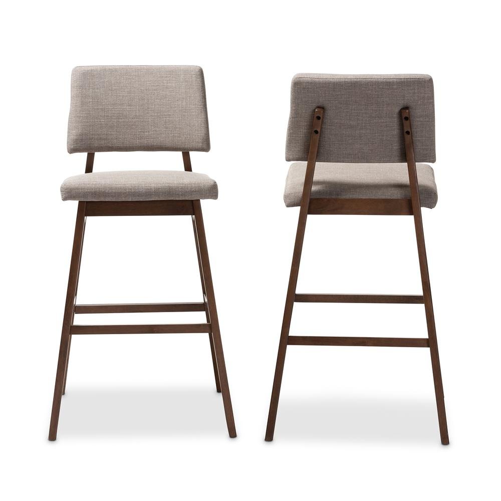 Light Gray Fabric Upholstered and Walnut-Finished Wood Bar Stool Set of 2