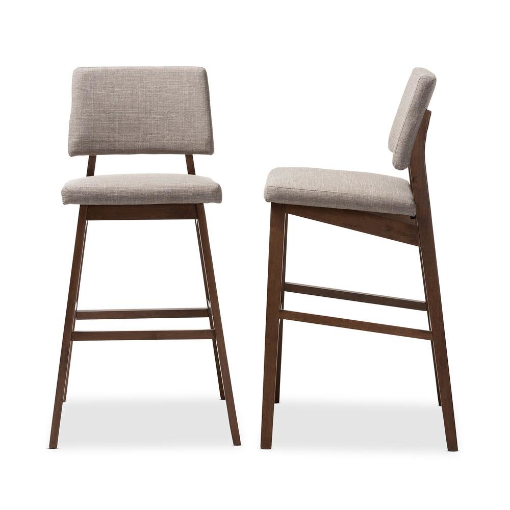 Light Gray Fabric Upholstered and Walnut-Finished Wood Bar Stool Set of 2