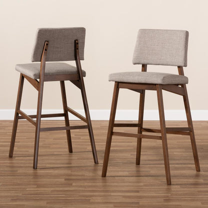 Light Gray Fabric Upholstered and Walnut-Finished Wood Bar Stool Set of 2