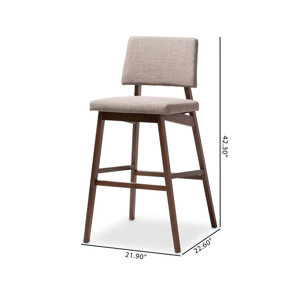 Light Gray Fabric Upholstered and Walnut-Finished Wood Bar Stool Set of 2