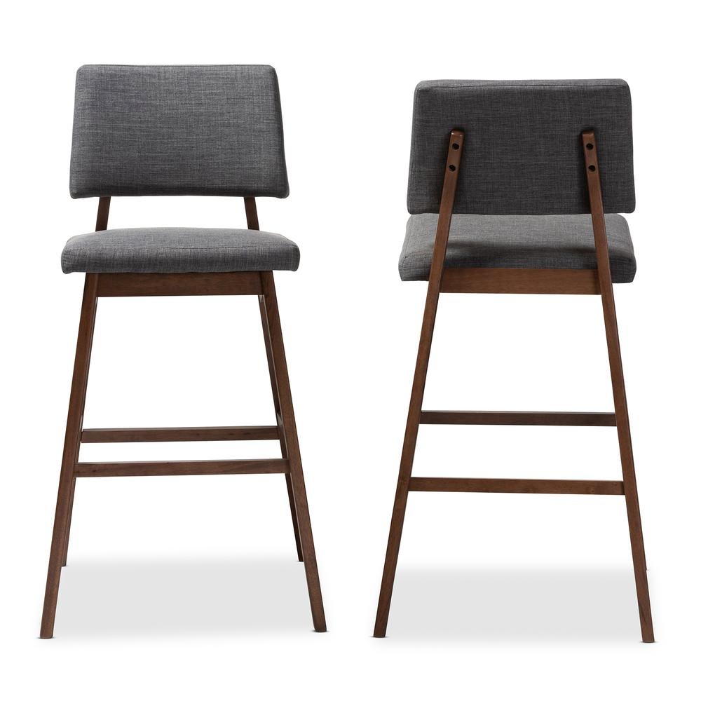 Dark Gray Fabric Upholstered and Walnut-Finished Wood Bar Stool Set of 2