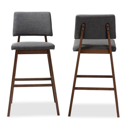 Dark Gray Fabric Upholstered and Walnut-Finished Wood Bar Stool Set of 2