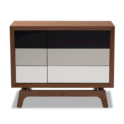 Baxton Studio Svante Mid-Century Modern Multicolor Finished Wood 6-Drawer Chest