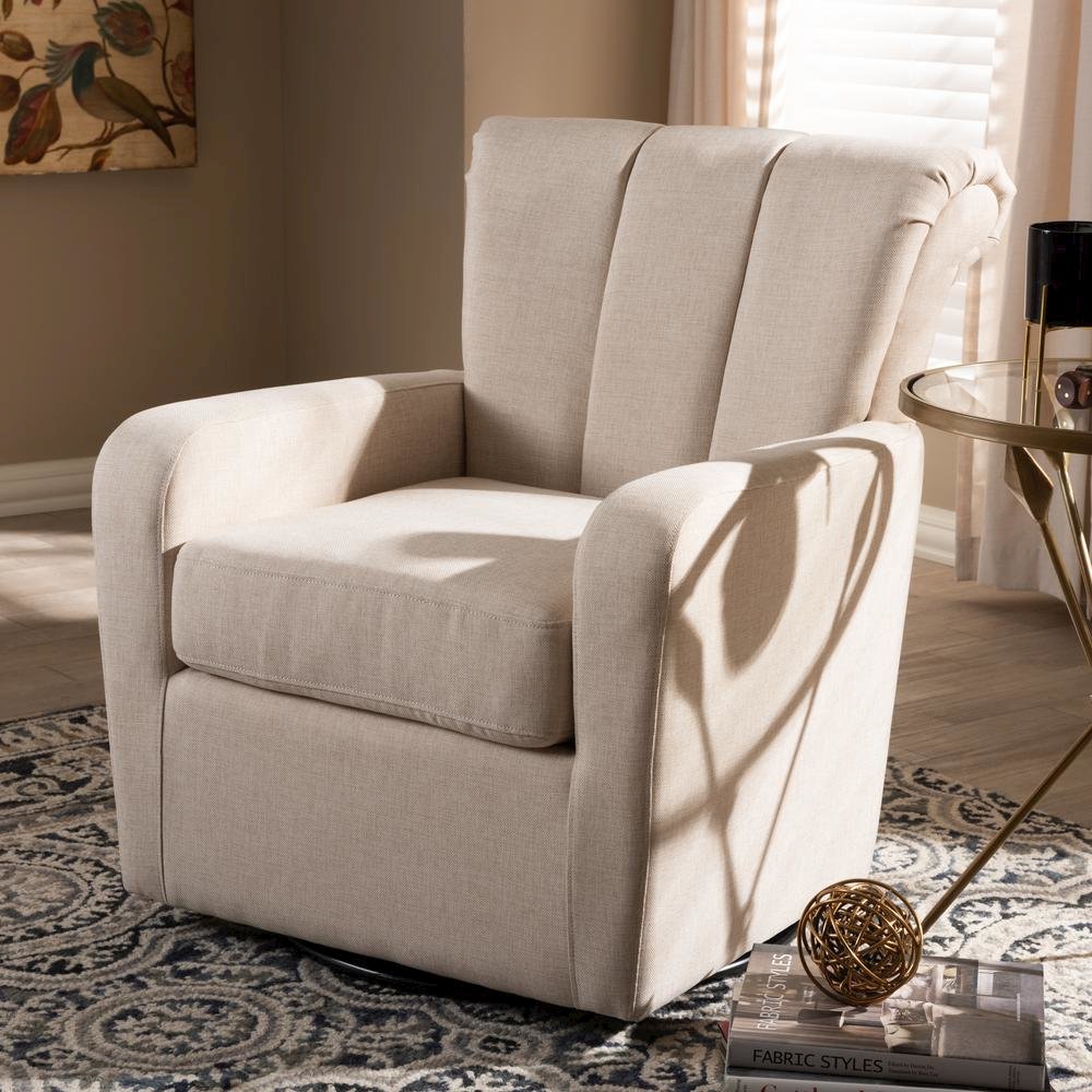 Rayner Modern and Contemporary Beige Fabric Upholstered Swivel Chair